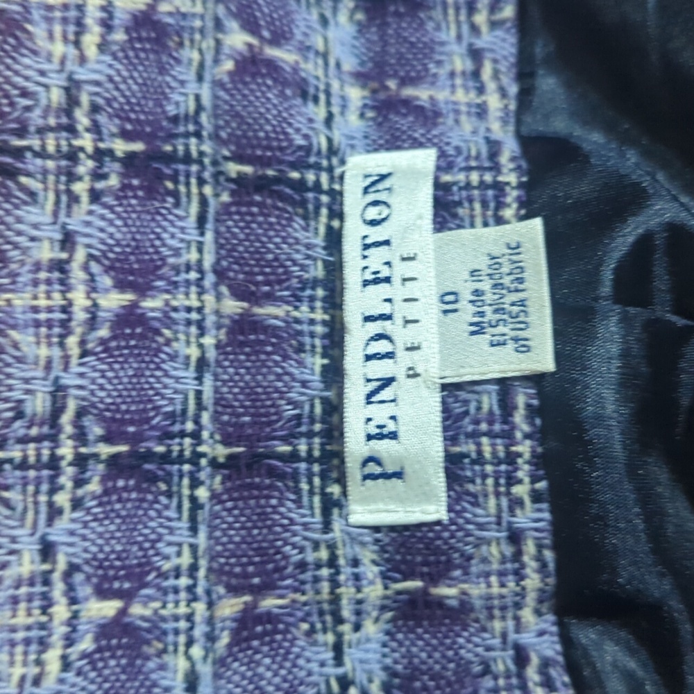 Pendleton Lavender Purple Plaid Blazer 100% Wool Tab Sleeves Cropped Sz 10P - Picture 9 of 11